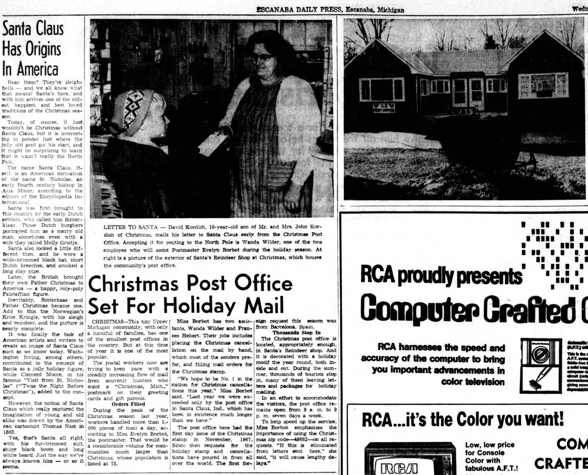 Christmas - Nov 26 1969 Article On Christmas Post Office